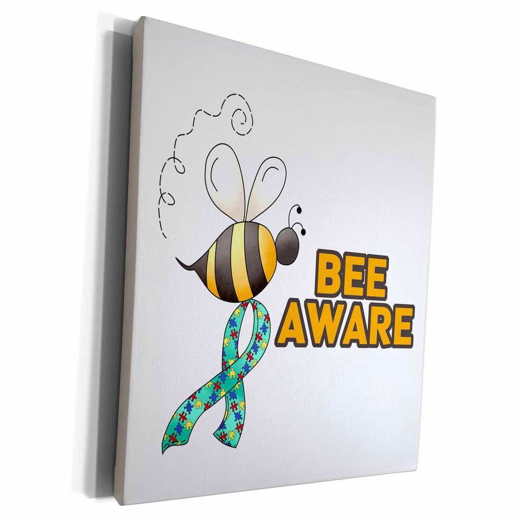 3dRose Bee Be Aware Autism Awareness Ribbon Cause Design - Museum Grade Canvas Wrap (cw_113528)